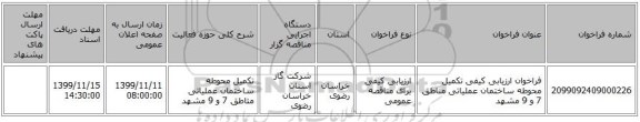 فراخوان ارزیابی کیفی تکمیل محوطه ساختمان عملیاتی مناطق 7 و 9 مشهد