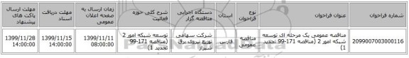 مناقصه عمومی یک مرحله ای توسعه شبکه امور 2 (مناقصه 171-99 تجدید 1)