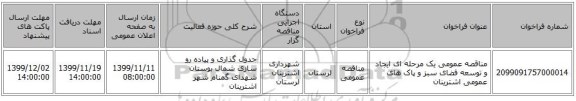 مناقصه عمومی یک مرحله ای ایجاد و توسعه فضای سبز و پاک های عمومی اشترینان