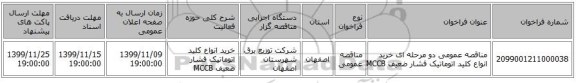 مناقصه عمومی دو مرحله ای خرید انواع کلید اتوماتیک فشار ضعیف MCCB