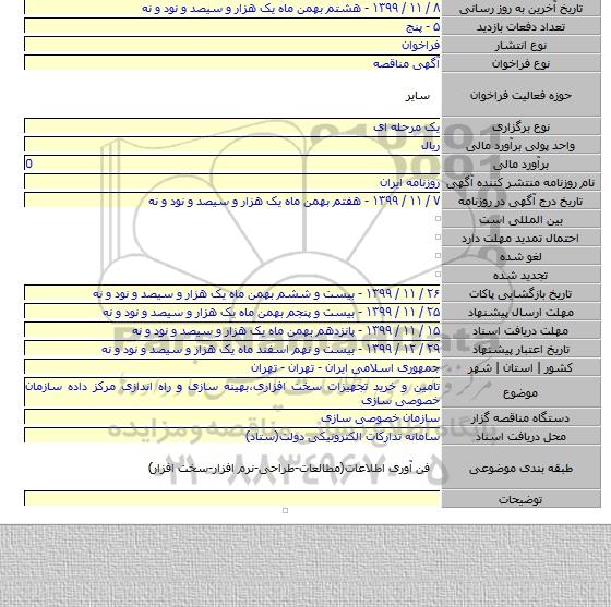 تامین و خرید تجهیزات سخت افزاری،بهینه سازی و راه اندازی مرکز داده سازمان خصوصی سازی