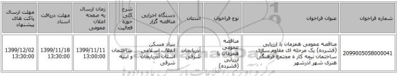مناقصه عمومی همزمان با ارزیابی (فشرده) یک مرحله ای مقاوم سازی ساختمان نیمه کار ه مجتمع فرهنگی هنری شهر آذرشهر