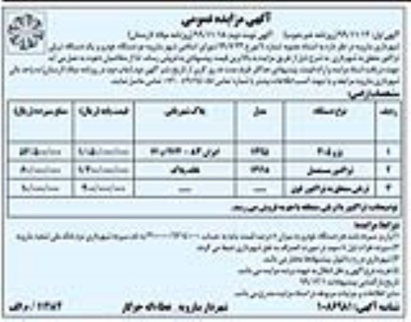 مزایده دو دستگاه خودرو و یک دستگاه تریلی تراکتور 