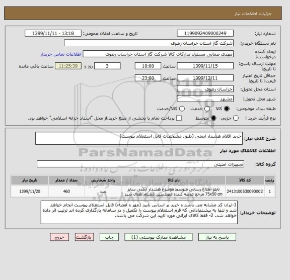 استعلام خرید اقلام هشدار ایمنی (طبق مشخصات فایل استعلام پیوست)