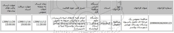 مناقصه عمومی یک مرحله ای تکمیل پانسیون پزشکان روستای نهرابی شهرستان روانسر
