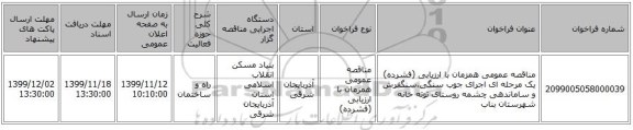 مناقصه عمومی همزمان با ارزیابی (فشرده) یک مرحله ای اجرای جوب سنگی،سنگفرش و ساماندهی چشمه روستای توته خانه شهرستان بناب