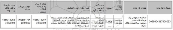 مناقصه عمومی یک مرحله ای تعمیر وتجهیز ساختمان های اداری