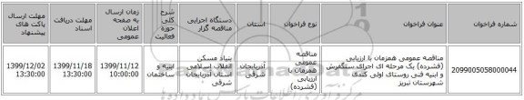 مناقصه عمومی همزمان با ارزیابی (فشرده) یک مرحله ای اجرای سنگفرش و ابنیه فنی روستای اولی کندی شهرستان تبریز