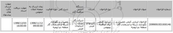 فراخوان ارزیابی کیفی  تعمیرات و نگهداری  شبکه  و انشعابات گاز منطقه دو ارومیه 