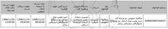 مناقصه عمومی دو مرحله ای خرید ونصب وراه اندازی دو دستگاه رادیوگرافی دیجیتالی پرتابل
