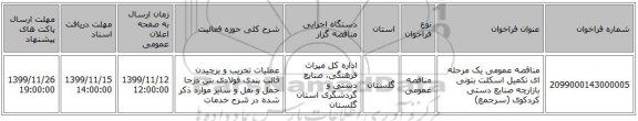 مناقصه عمومی یک مرحله ای تکمیل اسکلت بتونی بازارچه صنایع دستی کردکوی (سرجمع)