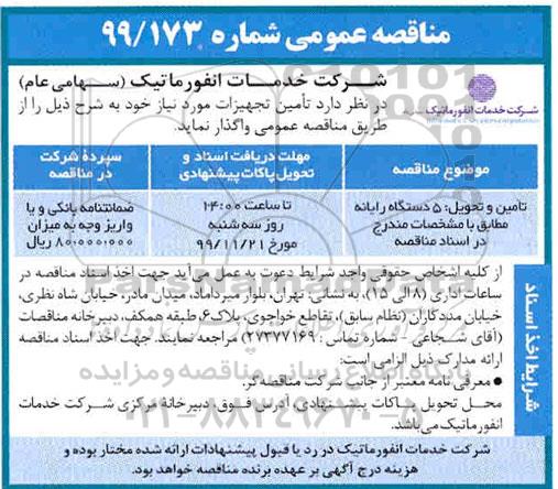 مناقصه 5 دستگاه رایانه 