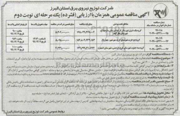 مناقصه انجام فعالیت های خدمات مشترکین در بخش های : فروش انشعاب ...نوبت دوم 