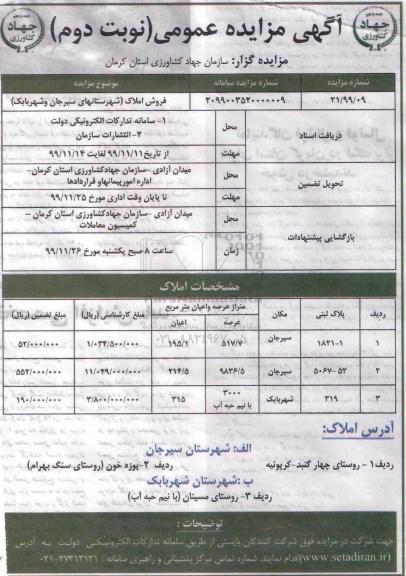 مزایده،مزایده فروش املاک نوبت دوم
