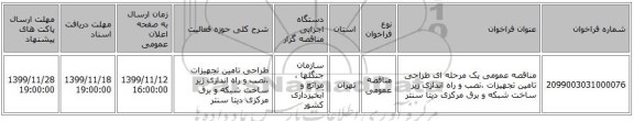 مناقصه عمومی یک مرحله ای طراحی تامین تجهیزات ،نصب و راه اندازی زیر ساخت شبکه و برق مرکزی دیتا سنتر