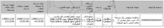 مناقصه عمومی یک مرحله ای خرید حمل وپخش تا معابر اصلی شهر فیروزان