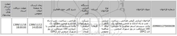 فراخوان ارزیابی کیفی طراحی ، ساخت ، نصب و راه اندازی و تضمین عملکرد یک واحد سیستم اسمز معکوس با خروجی 100 مترمکعب در روز شهرک صنعتی انار (EPC) 