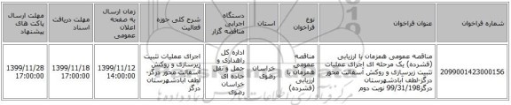 مناقصه عمومی همزمان با ارزیابی (فشرده) یک مرحله ای اجرای عملیات تثبیت زیرسازی  و روکش آسفالت محور درگز-لطف آبادشهرستان درگز99/31/198  نوبت دوم