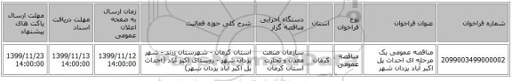 مناقصه عمومی یک مرحله ای احداث پل اکبر آباد یزدان شهر