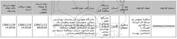 مناقصه عمومی دو مرحله ای خریدیک دستگاه لیزر هچینگ با مشخصات اختصاصی پیوست 