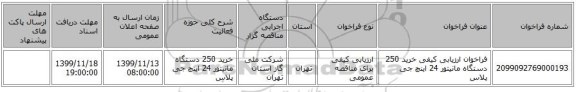 فراخوان ارزیابی کیفی خرید 250 دستگاه مانیتور 24 اینچ جی پلاس