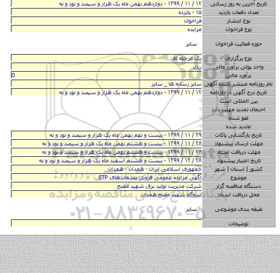 آگهی مزایده عمومی فروش پسماندهای ETP