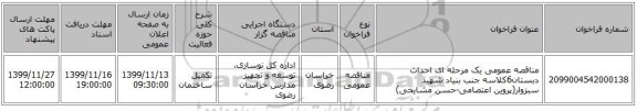 مناقصه عمومی یک مرحله ای احداث دبستان6کلاسه جنب بنیاد شهید سبزوار(پروین اعتصامی-حسن مشایخی)