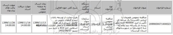 مناقصه عمومی همزمان با ارزیابی (فشرده) یک مرحله ای تأمین و خرید 900000 قلمه انگور ریشه دار یکساله دیم ارقام ره شه (خوشناو) در شهرستانهای استان کردستان