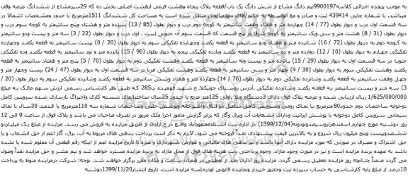 آگهی مزایده نیم دانگ مشاع از شش دانگ یک باب/قطعه پلاک پنجاه وهشت فرعی ازهشت اصلی بخش ده