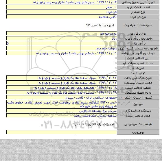 خرید ۴۹۲۰۰ کیلوگرم سیم هادی پرظرفیت لارک جهت تعویض هادی خطوط دهنو-شهروزشهر و دهنو- فرودگاه