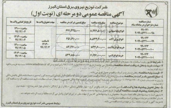 مناقصه , مناقصه انواع پایه سیمانی ...