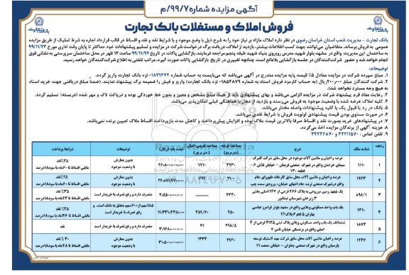 مزایده،مزایده فروش املاک و مستغلات و ماشین آلات