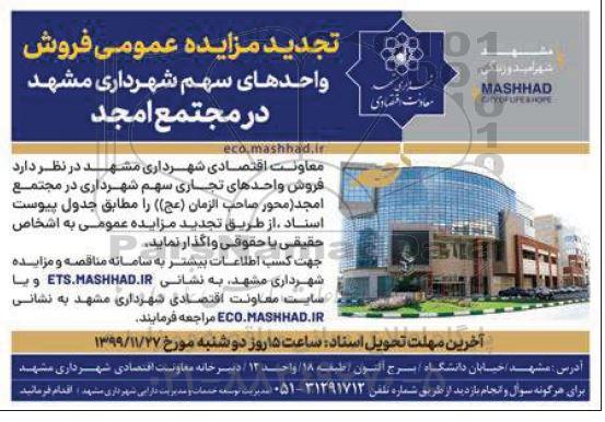مزایده،مزایده تجدید واحدهای تجاری سهم شهرداری  