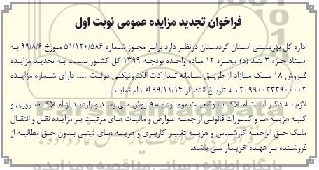 مزایده،مزایده فروش 18 ملک مازاد نوبت اول 