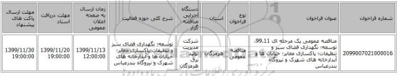 مناقصه عمومی یک مرحله ای 99.11، توسعه؛ نگهداری فضای سبز و تنظیفات؛ پاکسازی معابر؛ خیابان ها و آبدارخانه های شهرک و نیروگاه بندرعباس 