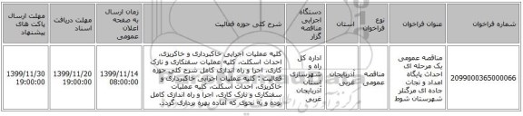 مناقصه عمومی یک مرحله ای احداث پایگاه امداد و نجات جاده ای مرگنلر شهرستان شوط