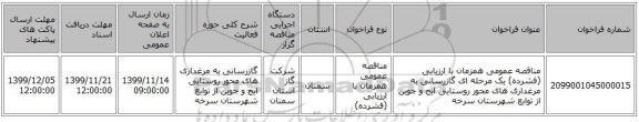 مناقصه عمومی همزمان با ارزیابی (فشرده) یک مرحله ای گازرسانی به مرغداری های محور روستایی ایج و جوین از توابع شهرستان سرخه 