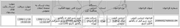 فراخوان ارزیابی کیفی خرید شیر قبل از رگلاتور 3/4و 1اینچ 