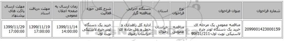 مناقصه عمومی یک مرحله ای خرید یک دستگاه لودر چرخ لاستیکی نوبت اول-99/31/211