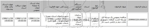 مناقصه عمومی یک مرحله ای توسعه کشت گیاهان دارویی و باغات دیم در اراضی شیب دار