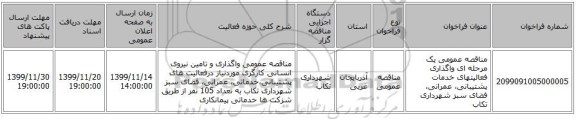 مناقصه عمومی یک مرحله ای واگذاری فعالیتهای خدمات پشتیبانی، عمرانی، فضای سبز شهرداری تکاب