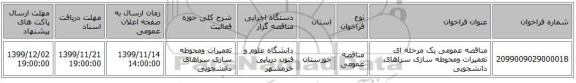 مناقصه عمومی یک مرحله ای تعمیرات ومحوطه سازی سراهای دانشجویی