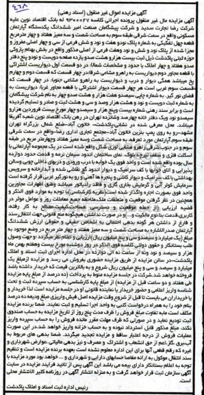 مزایده،مزایده دستگاه اپارتمان مسکونی به مساحت شصت و سه ممیز هفتاد و چهار مترمربع 