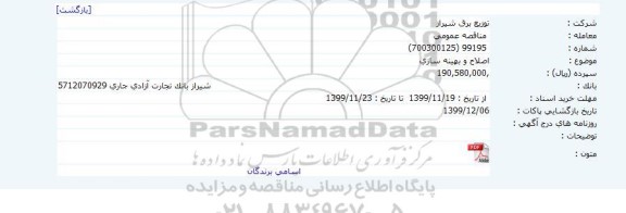 مناقصه اصلاح و بهينه سازی