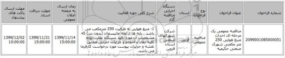 مناقصه عمومی یک مرحله ای احداث منبع هوایی 250 متر مکعبی شهرک صنعتی حکیمیه