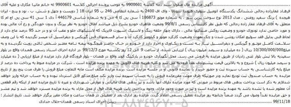 آگهی مزایده ششدانگ یکدستگاه اتومبیل سواری هیوندا