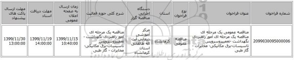 مناقصه عمومی یک مرحله ای مناقصه یک مرحله ای امور راهبردی نگهداشت -تعمییروسرویس تاسیسات-برق مکانیکی- مخابرات - گاز طبی