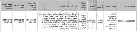 مناقصه عمومی دو مرحله ای مناقصه خرید دستگاه رادیولوژی پرتابل دیجیتال نوبت دوم