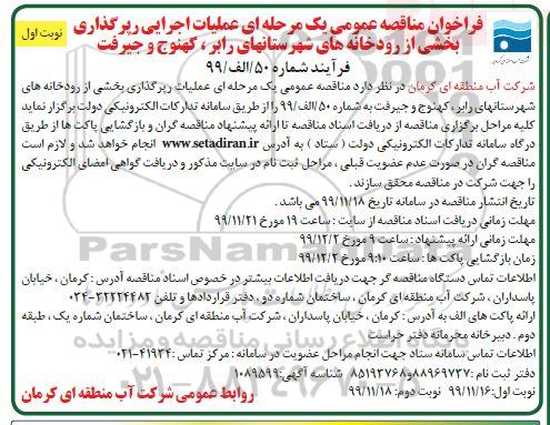 فراخوان مناقصه  عملیات اجرایی رپرگذاری بخشی از رودخانه های