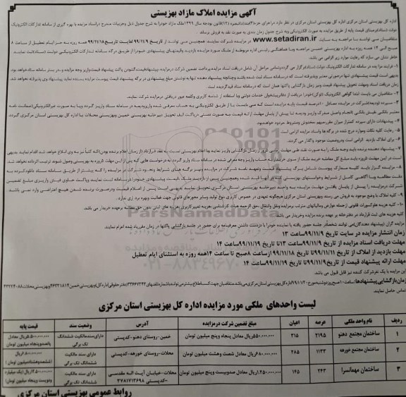 مزایده، مزایده فروش املاک مازاد ساختمان 